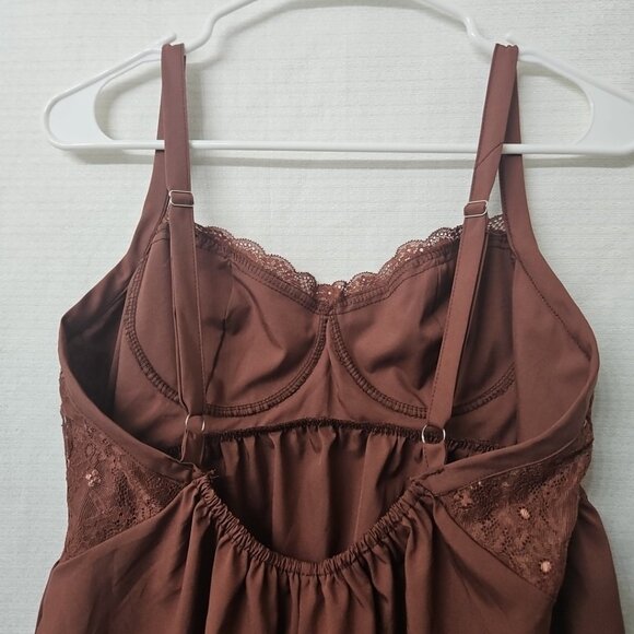 Womens Sz XL Babydoll Camisole Tank Top Brown Coquette  Y2k Style Lace - Picture 4 of 6